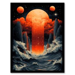 "Artery8 Aquarius Zodiac Sign Space Seascape Concept Art Framed Art Print in Orange - Size: W12"" x H16""" - thumbnail 1