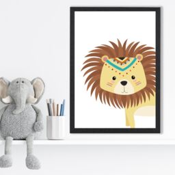 ARTZE Peeking Lion Tribal Animal Framed Print SIZE: A2 with Black Frame in Yellow - Size: A4 - thumbnail 2