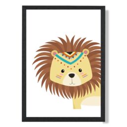 ARTZE Peeking Lion Tribal Animal Framed Print SIZE: A2 with Black Frame in Yellow - Size: A4 - thumbnail 1