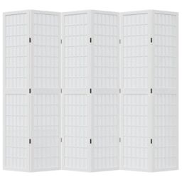 Berkfield Home Room Divider 6 Panels White Solid Wood Paulownia - thumbnail 4