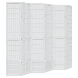 Berkfield Home Room Divider 6 Panels White Solid Wood Paulownia - thumbnail 2
