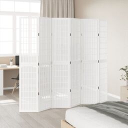 Berkfield Home Room Divider 6 Panels White Solid Wood Paulownia - thumbnail 3