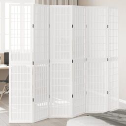 Berkfield Home Room Divider 6 Panels White Solid Wood Paulownia - thumbnail 1