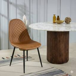 IH Design Corona Leather Steel Legs Dining Chairs (Set of 4) in Tan