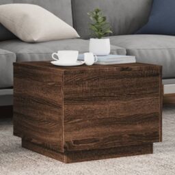 Berkfield Home Coffee Table with LED Lights Brown Oak 50x50x40 cm - Size: 50 x 50 x 40 cm - thumbnail 1