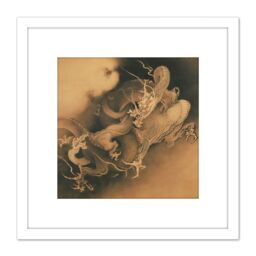 Artery8 Kano Hogai Japan Two Dragons In Clouds 8X8 Inch Square Wooden Framed Wall Art Print Picture with Mount in White - thumbnail 1