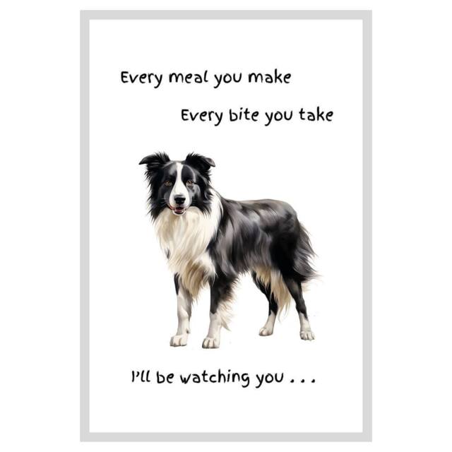 Animal Crackers Dog Tea Towel With 'Watching You' Funny Wording - Border Collie in White - image 1