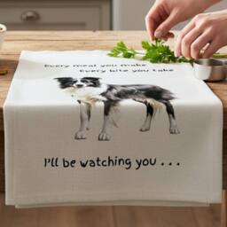 Animal Crackers Dog Tea Towel With 'Watching You' Funny Wording - Border Collie in White - thumbnail 3
