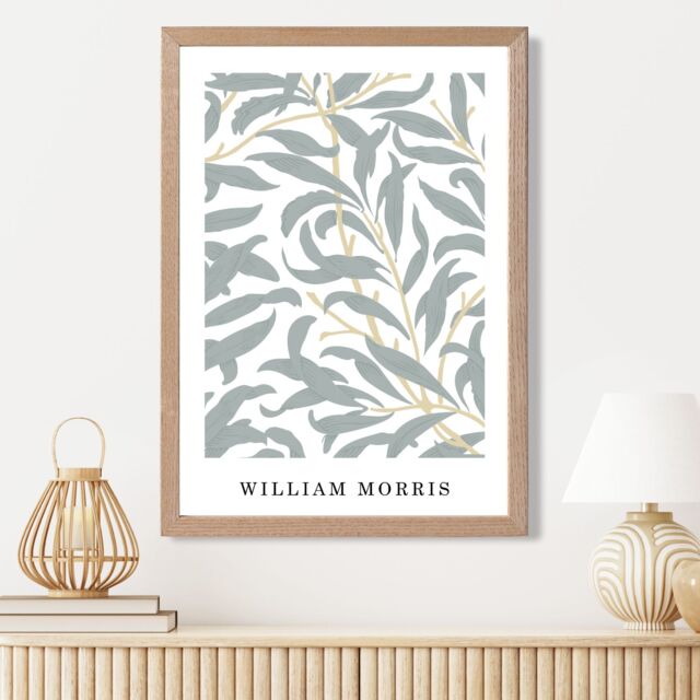 ARTZE William Morris Sage Green Willow Art Print / Oak Frame / SIZE: A4 in Pale Green - Size: A3 - image 1