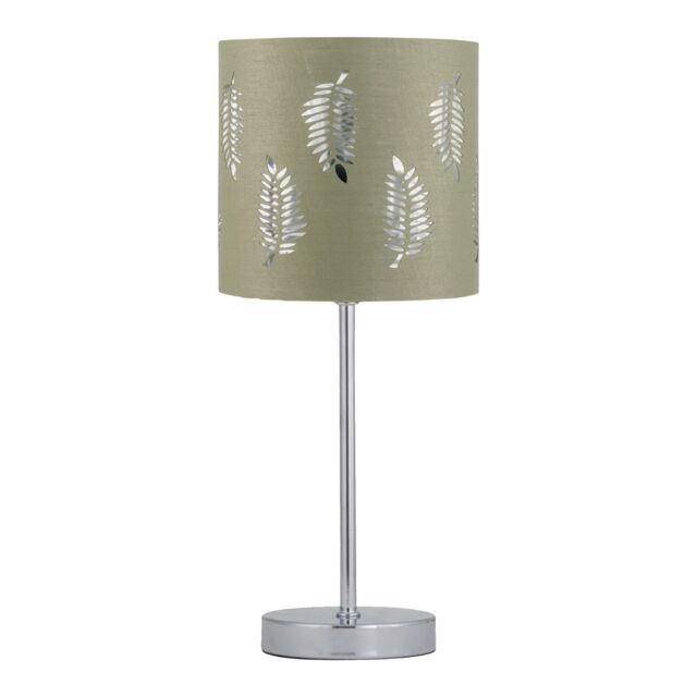 First Choice Lighting Chrome Stick Table Lamp with Sage Green Fern Shade in Silver - image 1