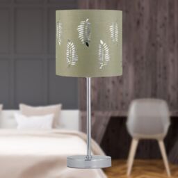 First Choice Lighting Chrome Stick Table Lamp with Sage Green Fern Shade in Silver - thumbnail 3