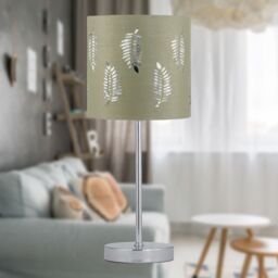 First Choice Lighting Chrome Stick Table Lamp with Sage Green Fern Shade in Silver - thumbnail 2