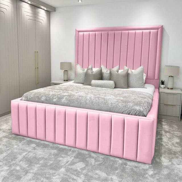 Living Comfort Bedz Hampton Slatted Base Upholstered Bed with 54-Inch panel Headboard in Pink - Size: Single - image 1