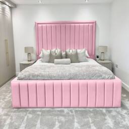 Living Comfort Bedz Hampton Slatted Base Upholstered Bed with 54-Inch panel Headboard in Pink - Size: Single - thumbnail 2