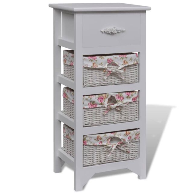 Berkfield Home Cabinet with 1 Drawer & 3 Baskets White Paulownia Wood - image 1