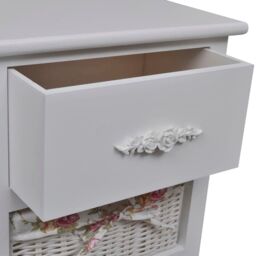 Berkfield Home Cabinet with 1 Drawer & 3 Baskets White Paulownia Wood - thumbnail 4