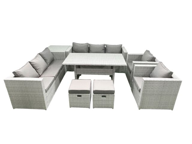Fimous Rattan Garden Furniture Set Outdoor 8 Seater Patio Dinin g Sofa Sets with Dining Table 2 Chairs Side Table 2 Small Footstools Light Grey Mixed - image 1