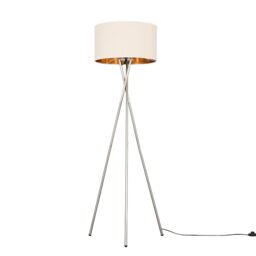 ValueLights Camden Brushed Chrome Floor Lamp with Beige & Gold Lamp Shade & Bulb