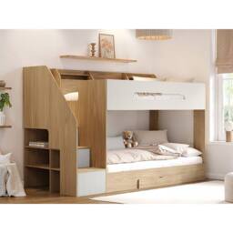Flair Finn Staircase Bunk Bed with Storage in White - Size: Single - thumbnail 1