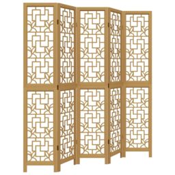 Berkfield Home Room Divider 5 Panels Brown Solid Wood Paulownia - thumbnail 2