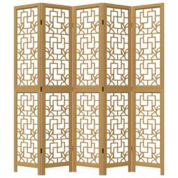 Berkfield Home Room Divider 5 Panels Brown Solid Wood Paulownia - thumbnail 4