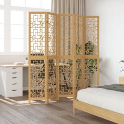 Berkfield Home Room Divider 5 Panels Brown Solid Wood Paulownia - thumbnail 3