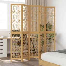 Berkfield Home Room Divider 5 Panels Brown Solid Wood Paulownia - thumbnail 1