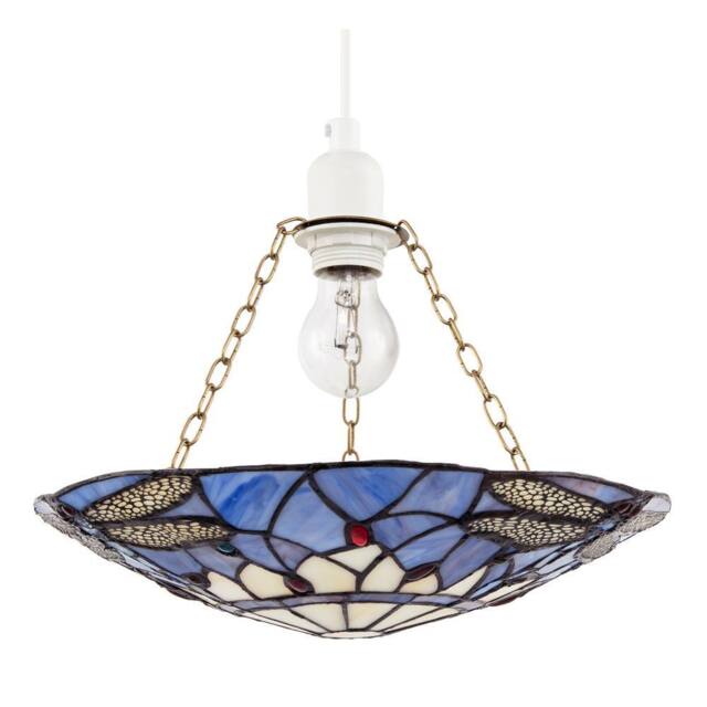 Happy Homewares Traditional Dragonfly Tiffany Glass Easy Fit Pendant Light Shade in Purple - image 1