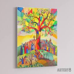 "Artery8 Sermon On The Mount Jesus Folk Art Canvas Wall Art Print - Size: W24"" x H32""" - thumbnail 2