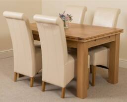 Thats Furniture Richmond 140-220cm Oak Extending Dining Table + 4 Montana Leather Chairs in Cream - thumbnail 1