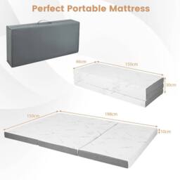 Costway King Size 10 cm Folding Gel-Infused Tri-fold Mattress Topper Carry Bag RV Camp in White - thumbnail 2