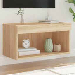 Berkfield Home TV Cabinet with LED Lights Sonoma Oak 60x30x30 cm in Brown - Size: 60 x 30 x 30 cm - thumbnail 2