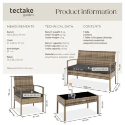 tectake Garden Furniture Set Sparta in Natural - Size: 4 Person - thumbnail 6