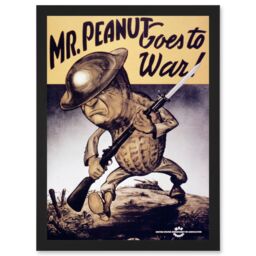 Artery8 War World WW2 USA Mr Peanut Goes To War Helmet Gun A4 Artwork Framed Wall Art Print in Black - thumbnail 1