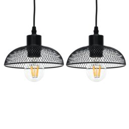 First Choice Lighting Set of 2 Cassidy - Small Black Mesh Easy Fit Metal Pendant Shades