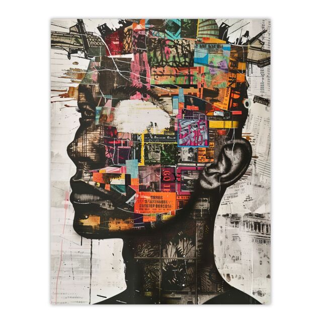 "Artery8 Modern Art Punk Portrait Collage Bold Statement Wall Art Print in Grey - Size: W24"" x H32""" - image 1
