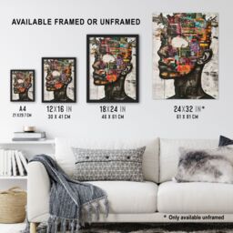 "Artery8 Modern Art Punk Portrait Collage Bold Statement Wall Art Print in Grey - Size: W24"" x H32""" - thumbnail 3