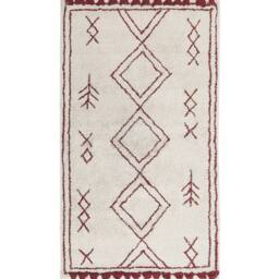 Wyld and Coco Cotton Rug Off-White Dark Red Geometric Pattern and Tassels in White - Size: 80 cm x 150 cm - thumbnail 2