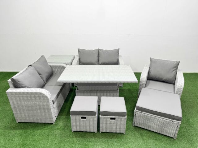 Fimous High Back Poly Rattan Garden Furniture Set w/ Reclining Chair Loveseat Sofa Adjustable Lifting Dining or Coffee Table Indoor Outdoor Patio Set - image 1