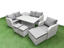Fimous High Back Poly Rattan Garden Furniture Set w/ Reclining Chair Loveseat Sofa Adjustable Lifting Dining or Coffee Table Indoor Outdoor Patio Set - thumbnail 2