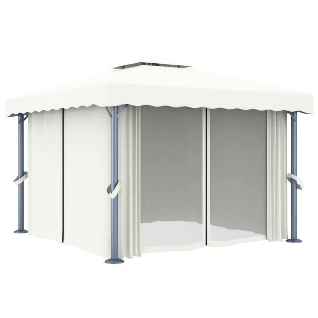 Berkfield Home Gazebo with Curtain 3x3 m Cream White Aluminium - image 1