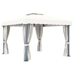 Berkfield Home Gazebo with Curtain 3x3 m Cream White Aluminium - thumbnail 4