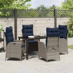 Berkfield Home Garden Dining Set with Cushion 5 pcs Grey & Black Rattan - thumbnail 4