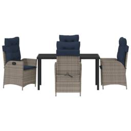 Berkfield Home Garden Dining Set with Cushion 5 pcs Grey & Black Rattan - thumbnail 7