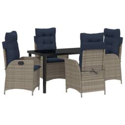 Berkfield Home Garden Dining Set with Cushion 5 pcs Grey & Black Rattan - thumbnail 2