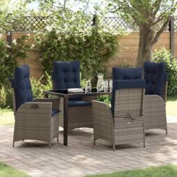 Berkfield Home Garden Dining Set with Cushion 5 pcs Grey & Black Rattan - thumbnail 1
