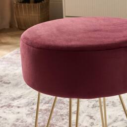 OHS Matte Velvet Dressing Table Stool Hairpin Vanity Seat Makeup Chair in Dark Red - thumbnail 2