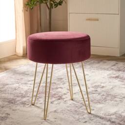 OHS Matte Velvet Dressing Table Stool Hairpin Vanity Seat Makeup Chair in Dark Red