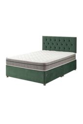 Aspire Olivier Divan & Hybrid Memory Pocket Mattress, Plush Fabric, Strutted Headboard, No Drawers in Emerald - Size: King - thumbnail 6