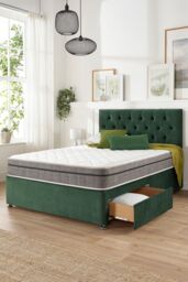 Aspire Olivier Divan & Hybrid Memory Pocket Mattress, Plush Fabric, Strutted Headboard, No Drawers in Emerald - Size: King - thumbnail 4